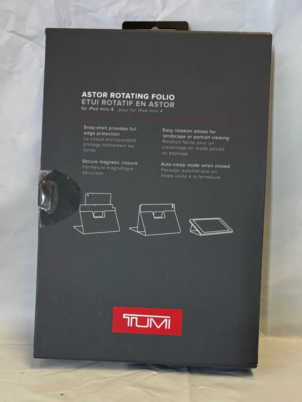 Tumi Astor Earl Gray Rotating Folio Case For iPad Mini Coated Canvas